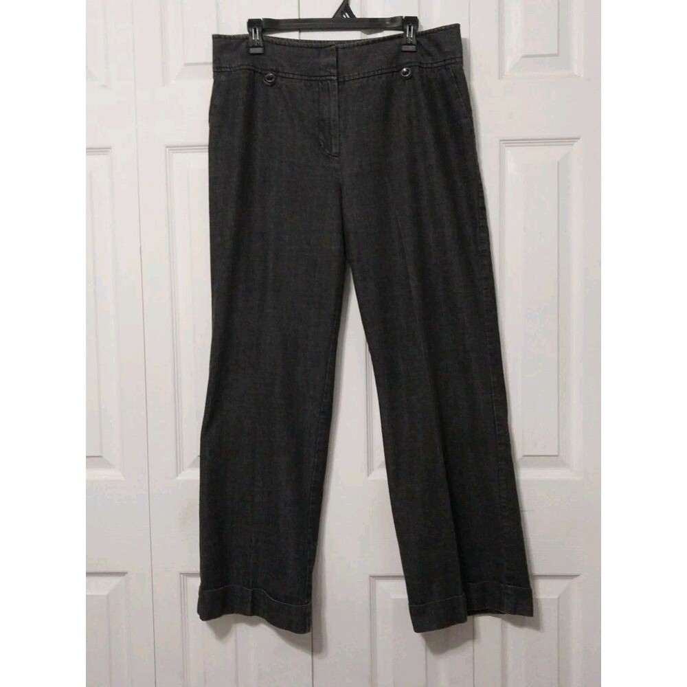 Cato Black Chambray Straight Leg Pants Quite Luxury Office Minimalist Work Sz 14